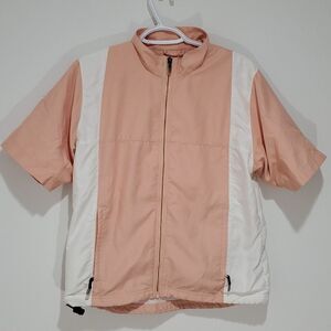 Adidas large pink and white climashell windbreaker short sleeve jacket